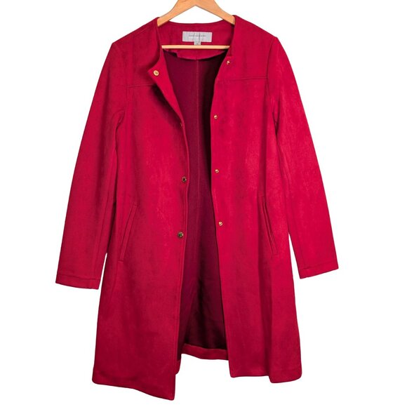 Marc New York Women's XS Car Coat Red Faux Suede Longline Button down - Picture 1 of 14